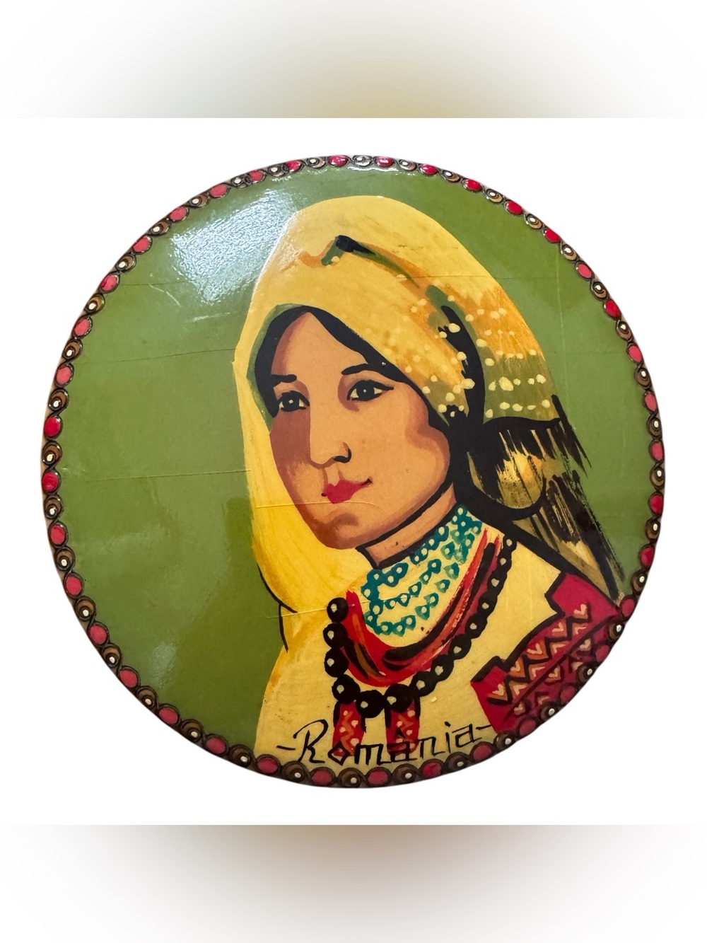 Vintage Romanian Hand-Painted Wooden Trinket Box Folk Art Arad 5"